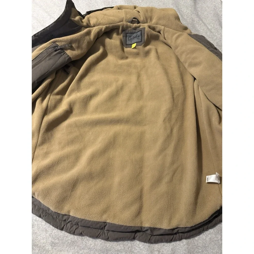 Cabela's Goose Down Quilted Puffer Parka Jacket Hooded Brown Fleece Lined Mens M